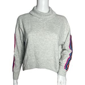 Love By Gap Sweater Womens XS Heather Gray Turtleneck Crop Side Rainbow Stripe‎